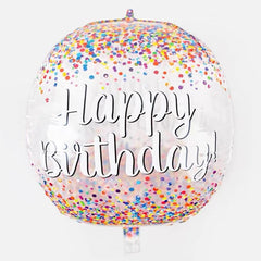 Balon din Folie Metalizata, Kaveny, Figurina Rotunda 4D, Model Happy Birthday, Tema Aniversare, 24 x 63 cm, Ambalaj Individual, Pai inclus, Umflare cu Aer sau Heliu, Maro