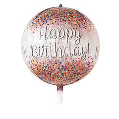 Balon din Folie Metalizata, Kaveny, Figurina Rotunda 4D, Model Happy Birthday, Tema Aniversare, 24 x 63 cm, Ambalaj Individual, Pai inclus, Umflare cu Aer sau Heliu, Maro