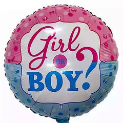 Balon din Folie Metalizata, Kaveny, Figurina Rotunda, Model Girl or Boy, Tema Gender Reveal, 45 cm, Ambalaj Individual, Pai Inclus, Umflare cu Aer sau Heliu, Albastru/Roz