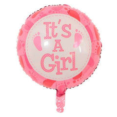 Balon din Folie Metalizata, Kaveny, Figurina Rotunda, Model It's a Girl, Tema Gender Reveal, 45 cm, Ambalaj Individual, Pai Inclus, Umflare cu Aer sau Heliu, Roz
