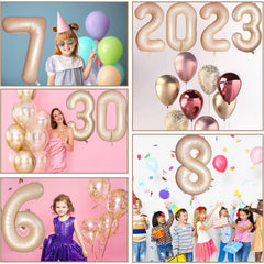 Balon din Folie Metalizata, Kaveny, Figurina Cifra, Model 5, Tema Aniversare 100 cm, Ambalaj Individual, Pai Inclus, Umflare cu Aer sau Heliu, Crem