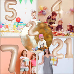Balon din Folie Metalizata, Kaveny, Figurina Cifra, Model 5, Tema Aniversare 100 cm, Ambalaj Individual, Pai Inclus, Umflare cu Aer sau Heliu, Crem