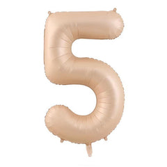 Balon din Folie Metalizata, Kaveny, Figurina Cifra, Model 5, Tema Aniversare 100 cm, Ambalaj Individual, Pai Inclus, Umflare cu Aer sau Heliu, Crem