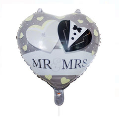 Balon din Folie Metalizata, Kaveny, Figurina Inima, Model Mr&Mrs, Tema Nunta, 45 cm, Ambalaj Individual, Pai Inclus, Umflare cu Aer sau Heliu, Gri