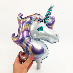 Balon din Folie Metalizata, Kaveny, Figurina Unicorn, Tema Animalute, 115 cm, Ambalaj Individual, Pai Inclus, Umflare cu Aer sau Heliu, Mov