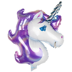 Balon din Folie Metalizata, Kaveny, Figurina Unicorn, Tema Animalute, 115 cm, Ambalaj Individual, Pai Inclus, Umflare cu Aer sau Heliu, Mov