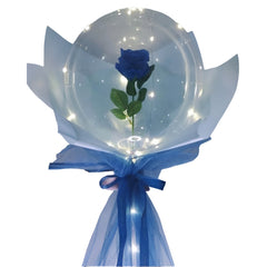 Trandafir in Balon LED cu Lumini, Kaveny, Tip Buchet, Diametru 35 cm, Albastru