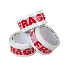 Banda adeziva, pentru ambalare, inscriptionata cu FRAGIL, 48mm x 60yard, alb