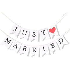 Banner Decorativ, Kaveny, Model Just Married, Tematica Nunta, Alb-Negru