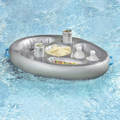 Bar gonflabil/Suport de pahare plutitor, Kaveny, cu 8 compartimente, pompa inclusa, PVC, Gri, 25x18,5x4 cm