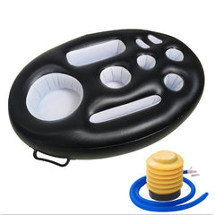 Bar gonflabil/Suport de pahare plutitor, Kaveny, cu 9 compartimente, pompa inclusa, PVC, Negru, 25x18,5x4 cm