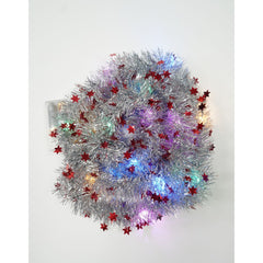 Beteala Craciun cu LED, Rosie, model cu stelute, 2 m x 5 cm, PVC, Sir, Artificiala, Kadeny