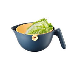 Bol cu Doua Straturi, Kadeny, pentru Fructe, Legume, cu Cos de Scurgere a Apei, 2L, din ABS+PP, 29.9 x 22.5 x 11.8 cm, Albastru-Portocaliu