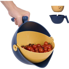 Bol cu Doua Straturi, Kadeny, pentru Fructe, Legume, cu Cos de Scurgere a Apei, 2L, din ABS+PP, 29.9 x 22.5 x 11.8 cm, Albastru-Portocaliu