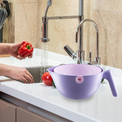 Bol cu Doua Straturi, Kadeny, pentru Fructe, Legume, cu Cos de Scurgere a Apei, 2L, din ABS+PP, 29.9 x 22.5 x 11.8 cm, Mov