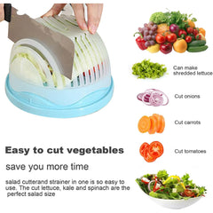 Bol Feliator pentru Salata, Kadeny, Castron Multifunctional pentru Legume si Fructe, pentru Spalat si Taiat Legumele, cu Scurgere si Tocator, Ergonomic, Protectie pentru Maini, 21x18.5x11.5 cm, Albastru