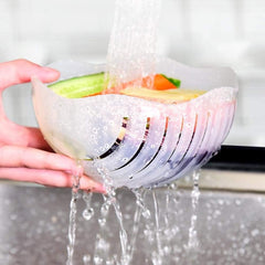 Bol Feliator pentru Salata, Kadeny, Castron Multifunctional pentru Legume si Fructe, pentru Spalat si Taiat Legumele, cu Scurgere si Tocator, Ergonomic, Protectie pentru Maini, 21x18.5x11.5 cm, Alb