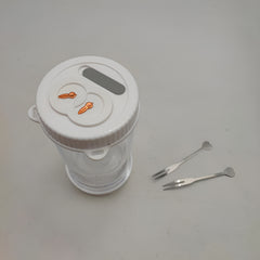 Borcan pentru Muraturi, Kadeny, cu Separator pentru Lichide, Ermetic, Termorezistent, Tip Clepsidra, 2 Furculite Incluse, ABS, Alb, 18x9x9 cm