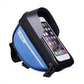 Borseta bicicleta impermeabila cu husa pentru telefon Kaveny, montare pe ghidon, compatibila cu telefoane de pana la 16 cm, spatiu depozitare, 18.5x9.5 cm, albastru