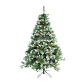 Brad artificial de Craciun nins, decorat cu conuri pin, pentru interior/exterior, inaltime 180 cm, 760 ramuri, Kadeny, verde, suport metalic inclus