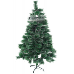 Brad artificial de Craciun tip pin inzapezit, inaltime 180 cm, diametru 105 cm, 260 ramuri cu ace 3D 12 cm, Kadeny, verde cu varfuri ninse, suport metalic inclus