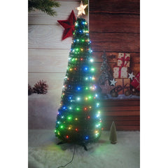 Brad artificial Pop-Up Kadeny, cu instalatie integrata, Lumini RGB, Suport inclus, Stea luminata, 304 Led, 180 cm, Material PVC, Verde