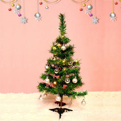 Brad Artificial Impodobit, 60 cm, suport plastic cu instalatie luminoasa 20 LED alb cald + 20 globuri argintii incluse, Kadeny