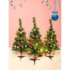 Brad Artificial Impodobit, 60 cm, suport plastic, cu instalatie luminoasa 20 LED alb cald + 20 globuri aurii incluse, Kadeny