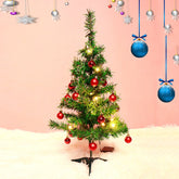 Brad Artificial Impodobit, 60 cm, suport plastic cu instalatie luminoasa 20 LED alb cald + 20 globuri rosii incluse, Kadeny