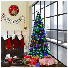 Brad Artificial Luminos de Craciun, Kadeny, 1.8 m inaltime , Ramuri cu Fibra Optica, Multicolor, Suport Metalic Inclus