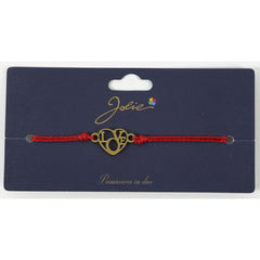 Martisor Bratara Primavara, Textil si Inox, Jolie, Snur Rosu, Model Inima Love, Auriu