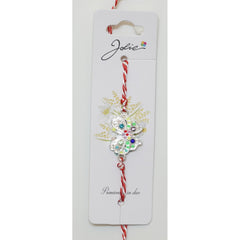 Martisor Bratara Snur Alb-Rosu, Jolie, Pandantiv Metalic, Model Fluture Pietre Colorate