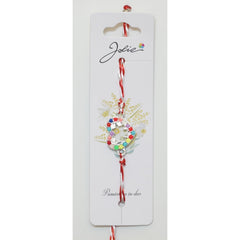 Martisor Bratara Snur Alb-Rosu, Jolie, Pandantiv Metalic, Model Inima Pietre