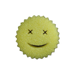 Burete de Vase, Kadeny, Rotund, din Burete PU, Model Smiley Face, Doua Fete, 10 x 4 cm, Galben