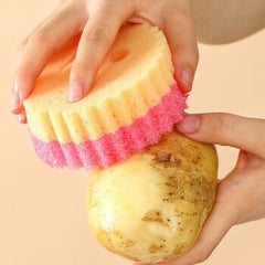 Burete de Vase, Kadeny, Rotund, din Burete PU, Model Smiley Face, Doua Fete, 10 x 4 cm, Portocaliu/Galben