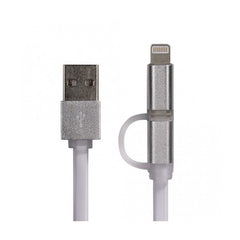 Cablu date Fineblue F-U6 2 in 1 (MicroUSB + Lightning) Alb