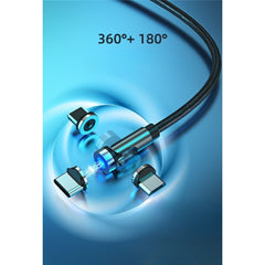 Cablu de incarcare magnetic 3 in 1 360 grade + 180 grade, 2 m, micro, type C, iPhone, 5 V, 2.1 A, Negru