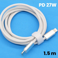 Cablu de Incarcare Rapida pentru Telefon, Kadeny, Power Delivery 27W, Potrivit Compatibil cu iPhone, Impletit texturat cu Nailon, C to Lightning, 1.5 m 160 cupru, Alb