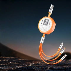 Cablu Retractabil 3in 1 pentru Telefon, Kadeny, Cablu de incarcare rapida 100W, stil Mecha, potrivit pentru Auto, Universal 1.2M, Portocaliu