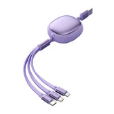 Cablu Retractabil Universal pentru Telefon, Kadeny, Universal 3in1 pentru Orice Tip de Telefon, Micro-USB, Lightning, TYPE-C, 1.2M, Mov