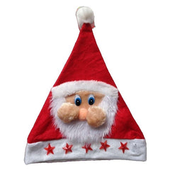 Caciula de Mos Craciun, Kadeny, Model 2 Mos Craciun cu Stelute Rosii, Marime Universala, Material Textil, 28 x 37 cm, Alb/Rosu