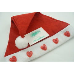 Caciulita de Mos Craciun,Kadeny, cu inimi ,led si muzica, rosie, marime universala, poliester