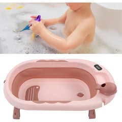 Cada de Baie, Kadeny, pentru Copii 0 luni - 6 Ani, cu Termometru, Pliabila, Perna Suport Inclusa, din Plastic, 81.5 x 49 x 21.5 cm, Roz
