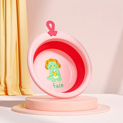 Cada Pliabila pentru Baie pentru Copii, Kadeny, Cadita pentru Bebelusi, Model Rotund cu Dinozaur, Roz, 30x30x3.7 cm, 4L