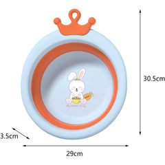 Cada Pliabila pentru Baie pentru Copii, Kadeny, Cadita pentru Bebelusi, Model Rotund cu Iepuras, Blue, 30x31x3.5 cm, 3.3 L