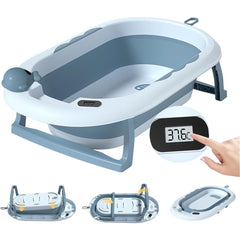 Cada de Baie, Kadeny, pentru Copii 0 luni - 6 Ani, cu Termometru, Pliabila, Perna Suport Inclusa, din Plastic, 81.5 x 49 x 21.5 cm, Albastru