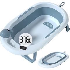 Cada de Baie, Kadeny, pentru Copii 0 luni - 6 Ani, cu Termometru, Pliabila, Perna Suport Inclusa, din Plastic, 81.5 x 49 x 21.5 cm, Albastru