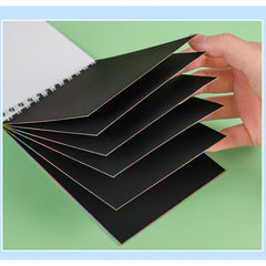 Caiet cu fise razuibile Kaveny, DIY Magic Scratch, 12 File, Curcubeu, Creion din Lemn, Cartonase negre, Verde Deschis, 14.2 x 9.8 cm