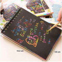 Caiet cu fise razuibile Kaveny, DIY Magic Scratch, 12 File, Curcubeu, Creion din Lemn, Cartonase negre, Verde Deschis, 14.2 x 9.8 cm