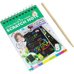 Caiet cu fise razuibile Kaveny, DIY Magic Scratch, 12 File, Curcubeu, Creion din Lemn, Cartonase negre, Verde Deschis, 14.2 x 9.8 cm